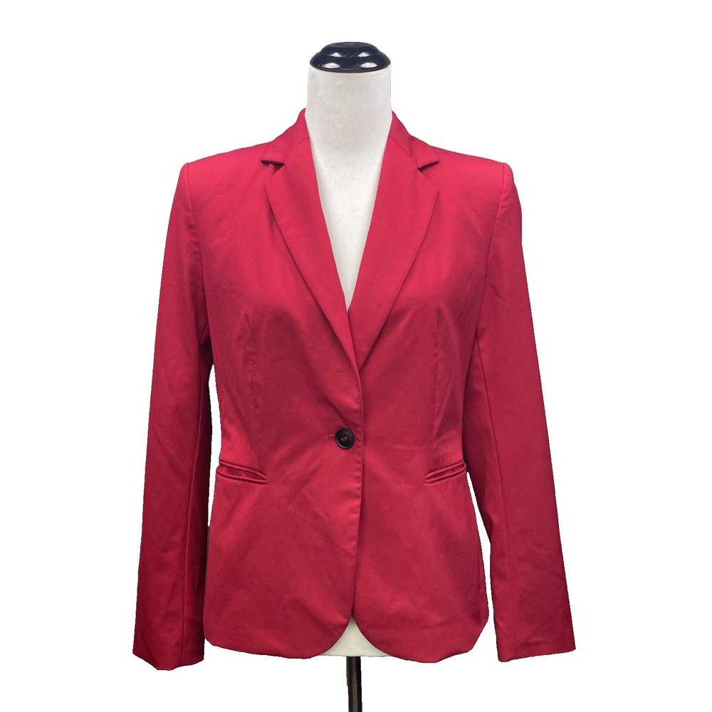 Zara Red Blazer Jacket Womens 6 Tailored One Button Career Bold Minimalist Suit